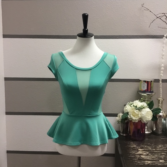 Guess Tops - GUESS-NWT Emerald Mesh Peplum Blouse